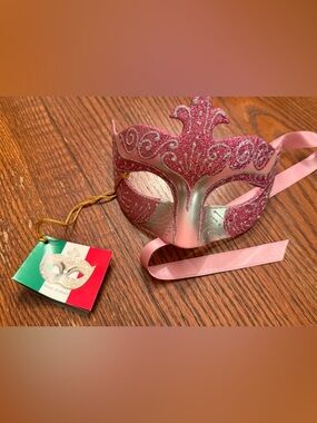 Pink Glitter Venetian Masquerade Mask and red mask
